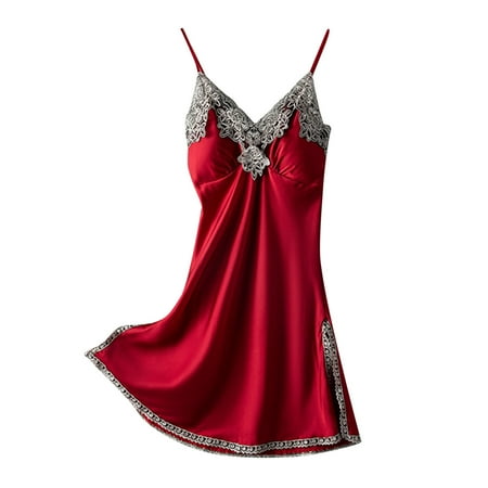 

LWZWM Sexy Sundresses for Women Sleeveless Round Neck Satin Sling Skirt Lingerie Home Wear Pajamas Nightdress Fall Dress Sisters Gifts from Sister Wine XXL