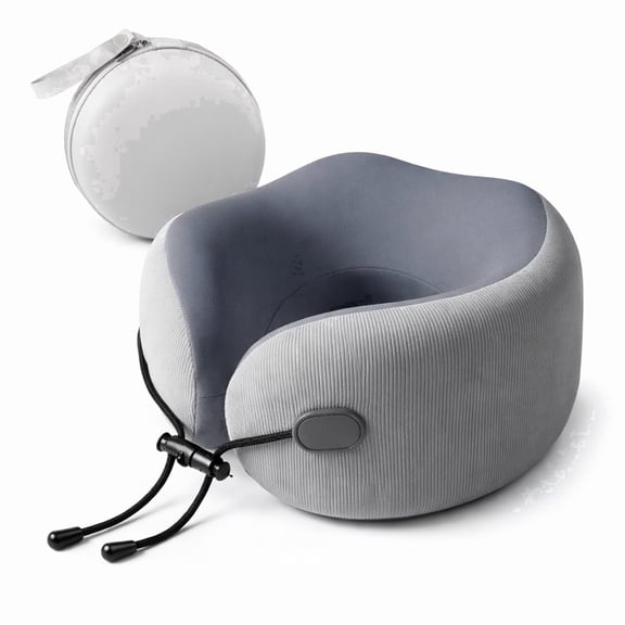 OGGDUJW Travel Neck Pillow with 100% Pure Memory Foam, Cooling Breathable Washable Cover, Travel Pillows for Airplanes, with Portable Carry Case(Grey)