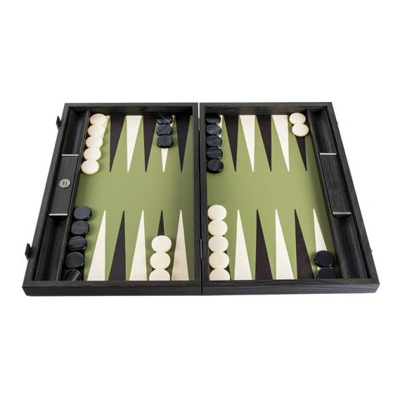 Manopoulos Premium Leatherette Olive Green 19 inch Backgammon Set