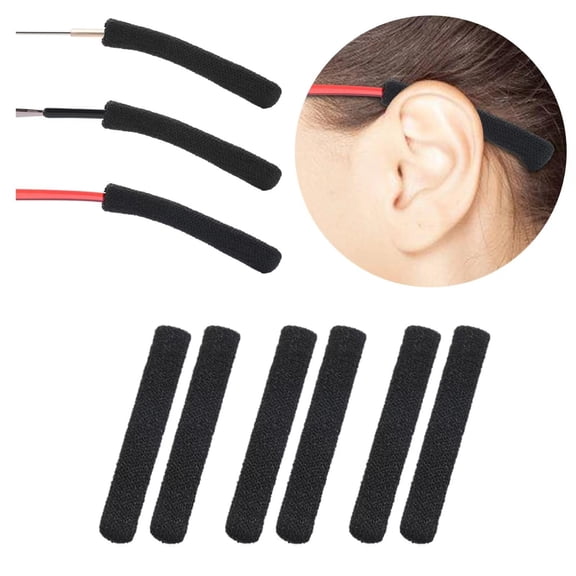 Soft Knit Cotton Eyeglass Ear Cushions, Anti-Slip Elastic Temple Tips Sleeve, Comfort Glasses Ear Grip for Eyewear, Sunglasses & Reading Glasses, 10 Pairs Black