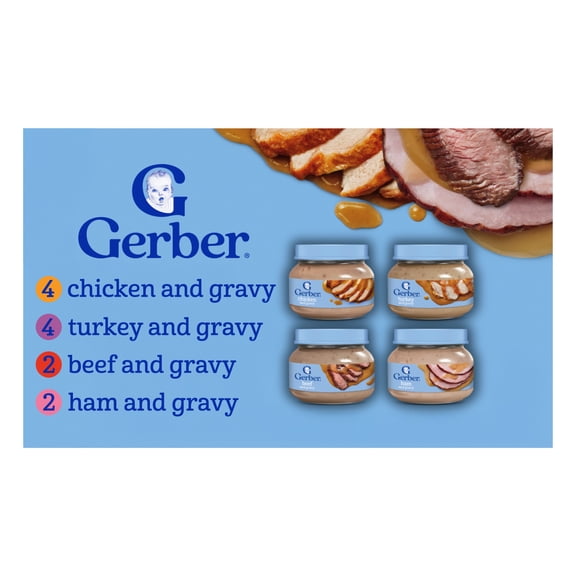 Gerber 2nd Foods Puree Favorites, Beef, Turkey, Ham and Chicken Baby Food Variety Pack, 2.5 oz Jars (12 Pack)