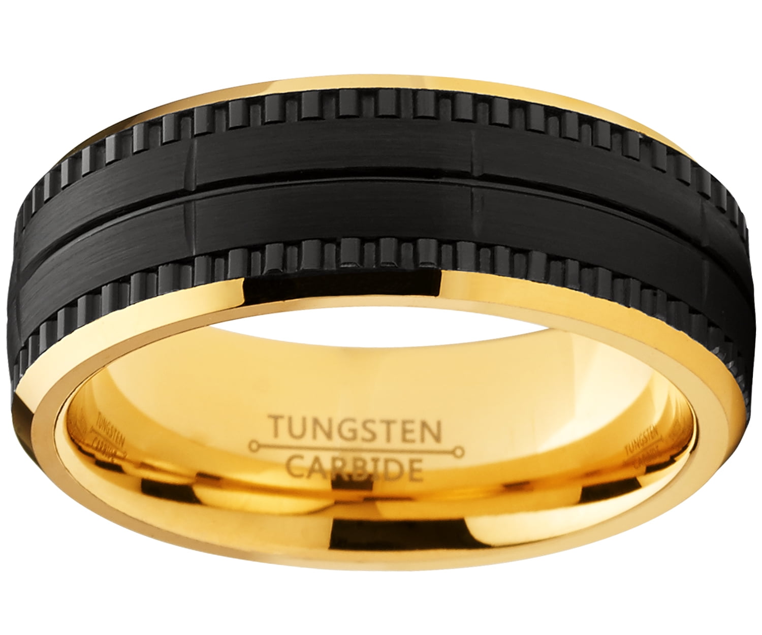 8mm Black Tungsten Carbide Men's Engagement Ring - Two Tone Brushed Finish, Comfort Fit, Size 11.5 | Scratch Proof Wedding Band - View #5