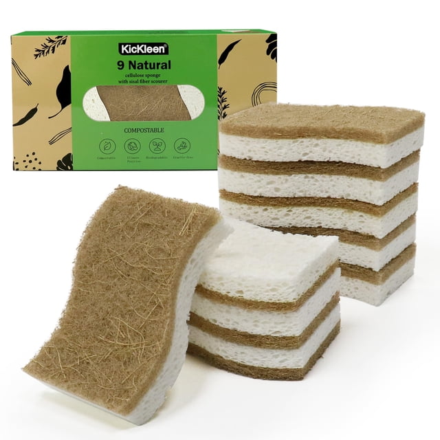 Esponjas de cocina biodegradables Kickleen, paquete de 9, ecológicas