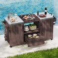 thumbnail image 2 of Outdoor Kitchen Island for Big Green Egg Grills, 66.5" Solid Wood Outdoor Grill Cart with Stainless Steel Top, Drawer, Adjustable Shelf, Compatible with Large Big Green Egg, Kamado Joe, 2 of 10