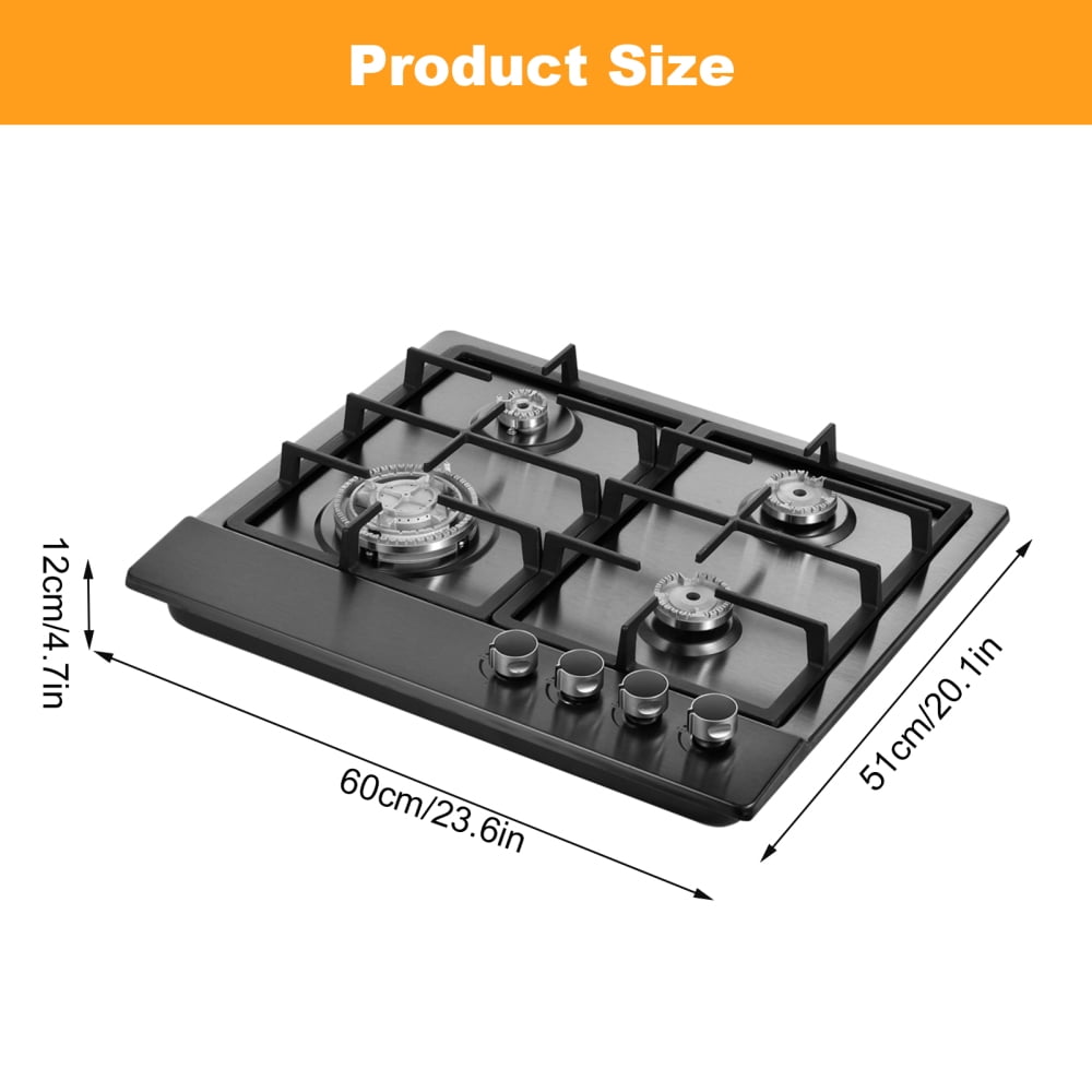 Tohu Stainless Steel Stove 1.75kW 4-Burner Closed Chassis Propane Cooktop for Outdoor/Indoor Cooking