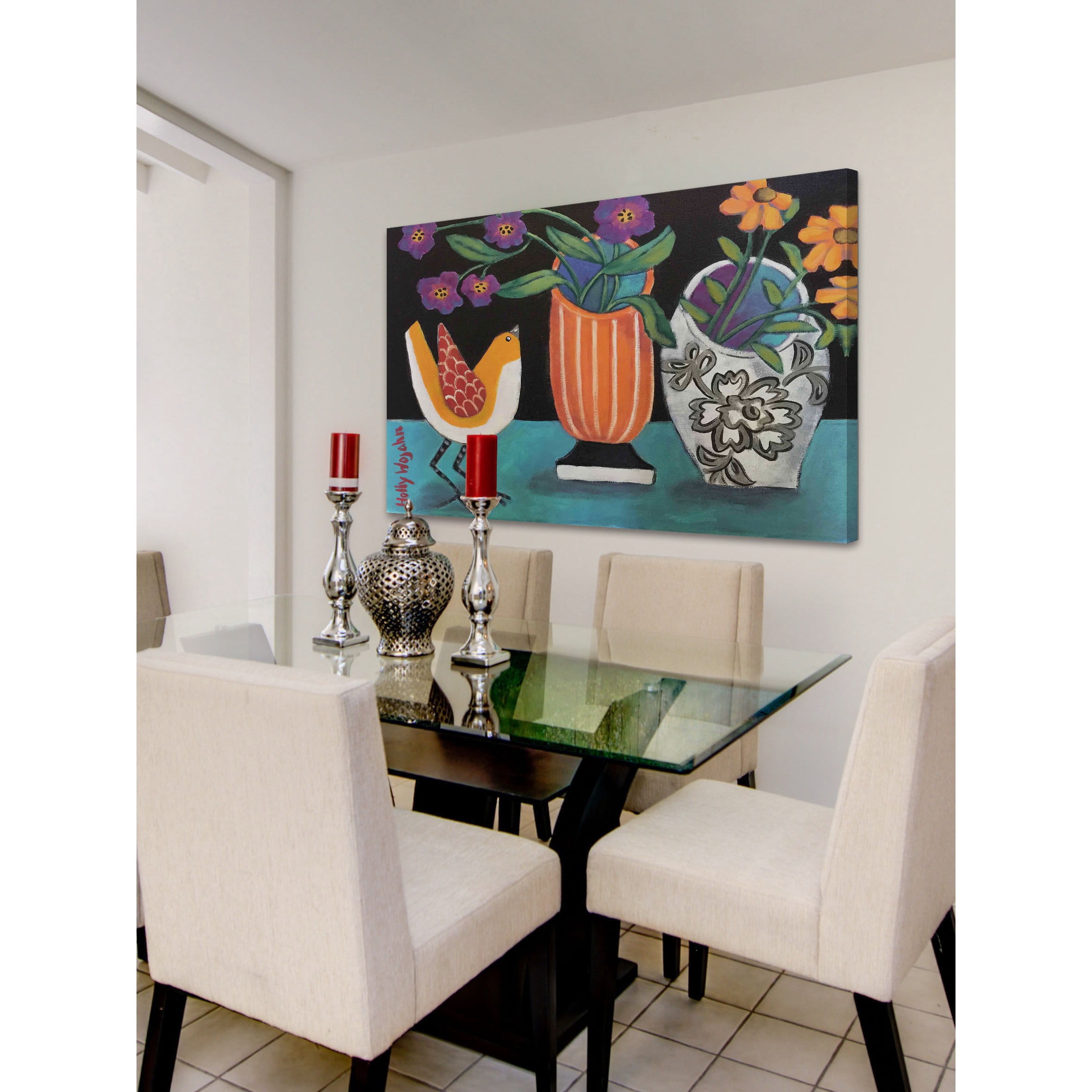 Marmont Hill "Two More Cheery Vases and a Chirp More" Painting Print on Canvas