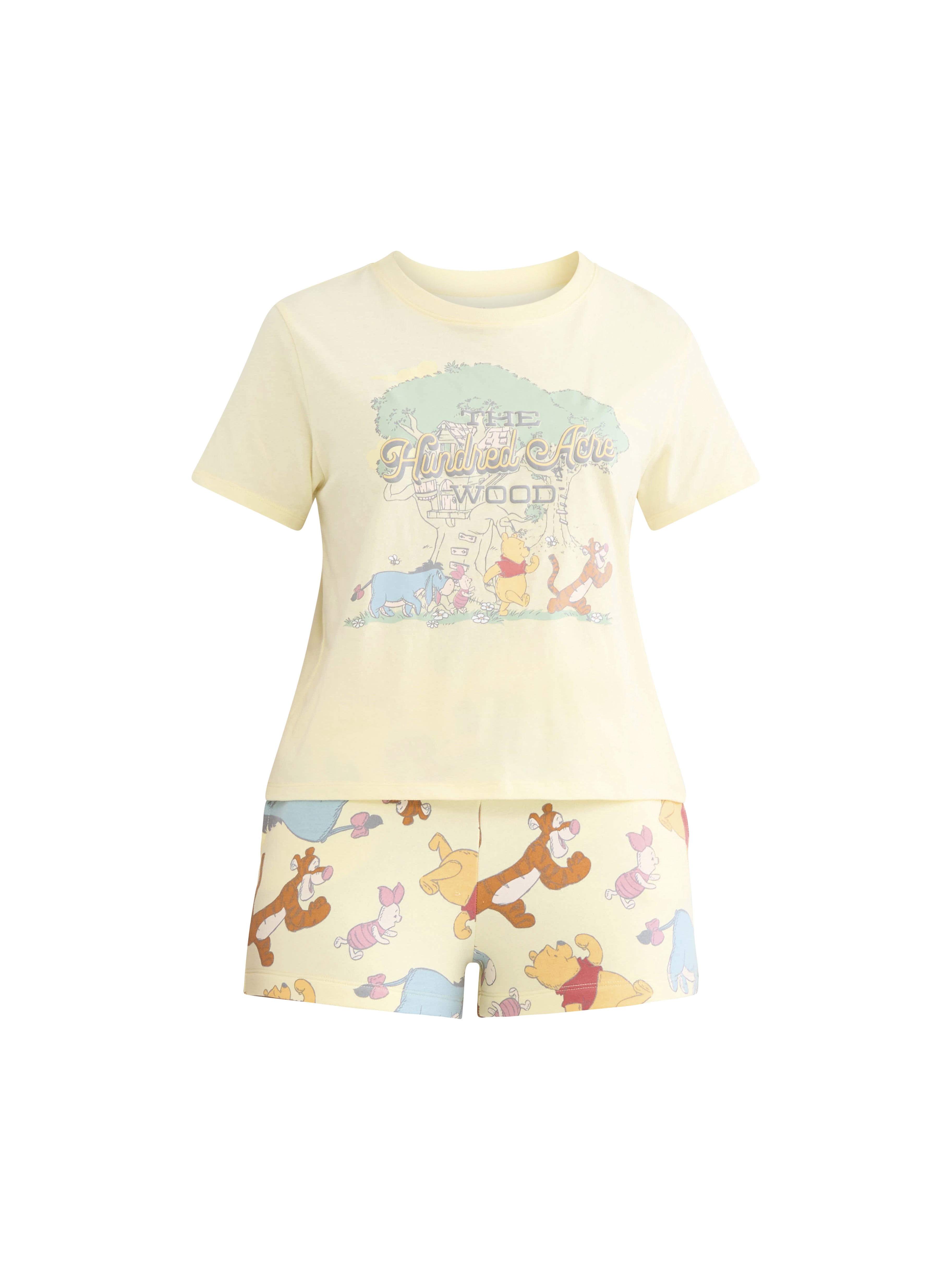 Winnie Pooh and Friends Women's Graphic Tee and Shorts Set, 2-Piece, Sizes XXS-XXL