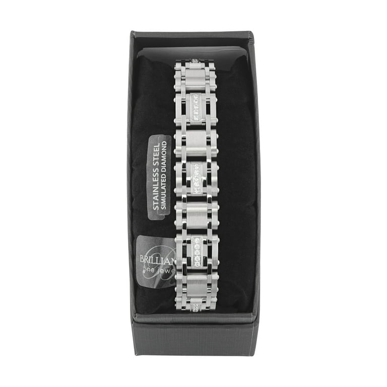 銀製品 約163.40 grms Silver Fine. 950. 925 Men's Silver-Tone Stainless Steel Cubic Zirconia Bracelet