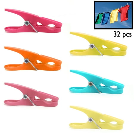 - 32 Plastic Clothes Pins Clothespins Laundry Clips Bag Hangs Clothing Spring Pegs