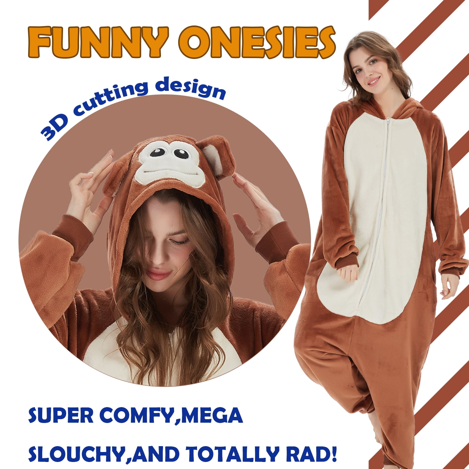 SWEETXIN Adult Monkey Unisex Onesie Pajamas Halloween Cosplay Costume Suit for Women and Men Jumpsuit SizeM