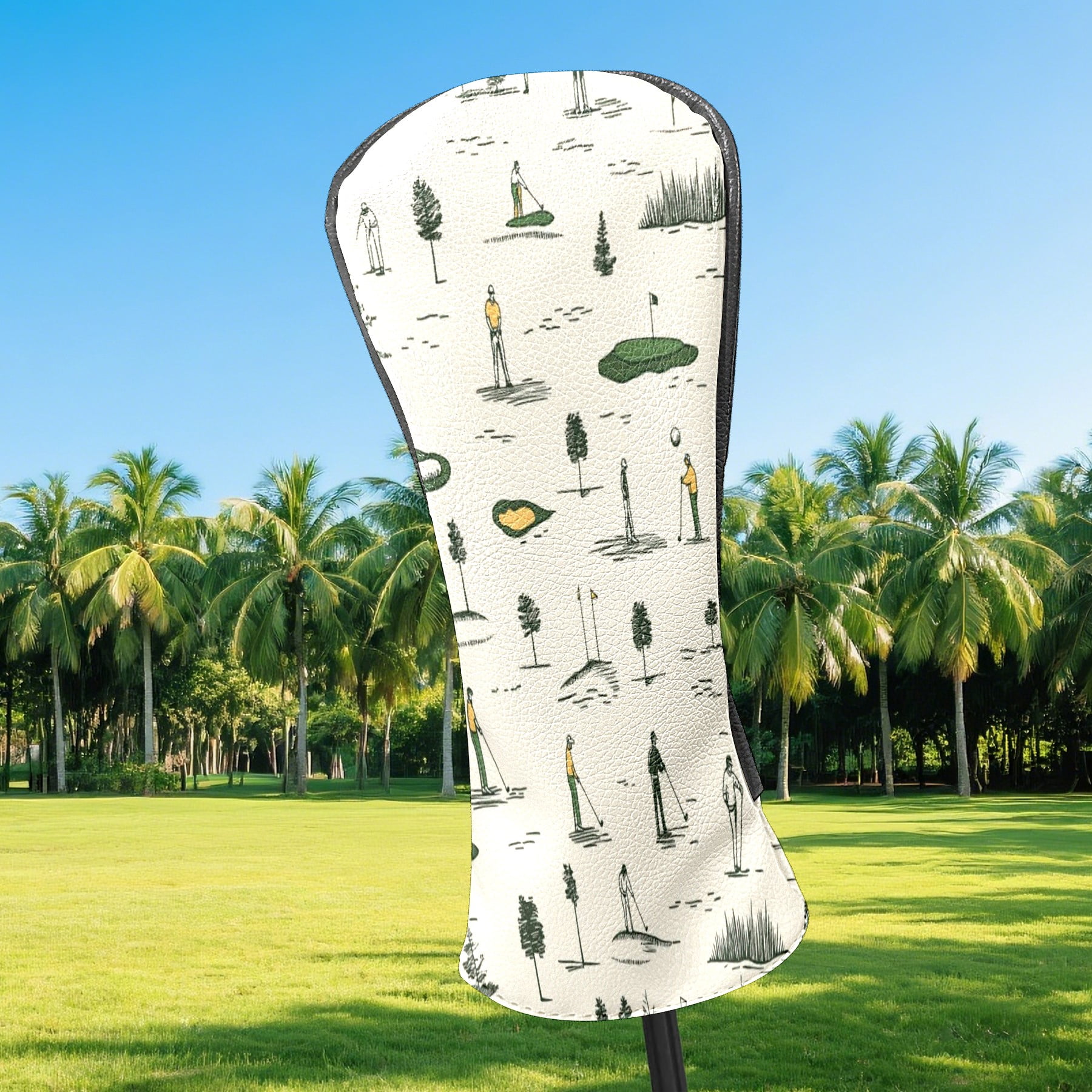 Golf Head Covers Leisure Sports Patterns for Driver, Wood & Hybrid, Premium Waterproof PU Leather with Plush Lining, Sporty Golf Gifts