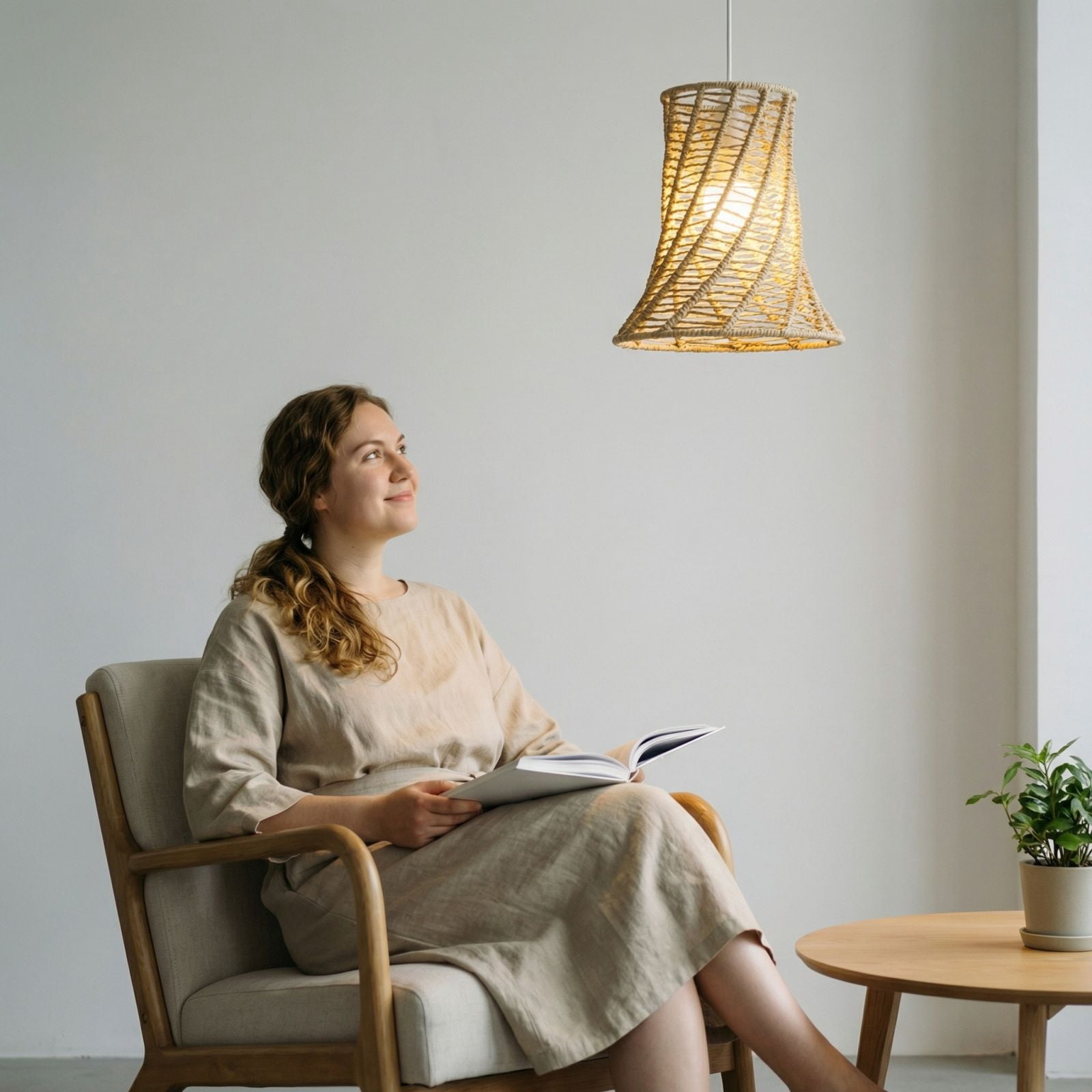 Artisanal Woven Hanging Lamp Guard, Retro Inspired Chandelier Shade, Natural Fiber Light Fixture Cover for Dining Room, Minimalist Pendant Lamp Accessory