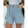 thumbnail image 5 of Womens Casual 2025 Trendy Summer Elastic High Waisted Pleated Side Slit Business Work Shorts Pockets Light Blue S, 5 of 7
