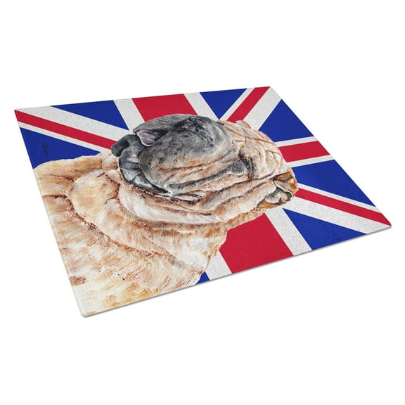 Caroline's Treasures Shar Pei with English Union Jack British Flag Glass Cutting Board Large Size