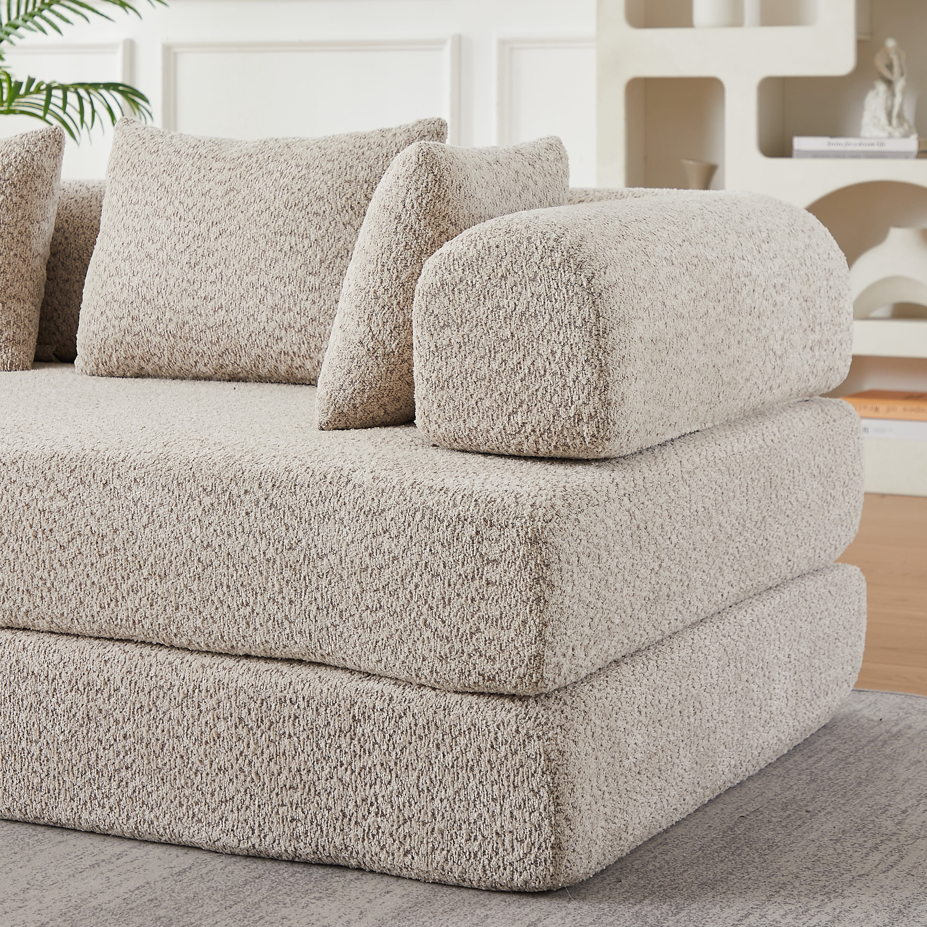 Sleeper Sofa 78.9 Inch with Chenille Fabric and Modular Design, Convertible Floor Sofa Bed and Folding Mattress Couch with Removable Armrests, Khaki