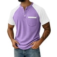 thumbnail image 2 of Mens Shirts Raglan Short Sleeve Button Tops Summer Casual Loose Fitting Color Block Knit Tee Shirts with Pocket, 2 of 7