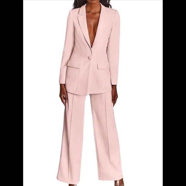 Trajes de Pantalón para Mujer, Elegantes, de 2 Piezas, Informales, de Negocios, con Solapa, Larga, Blazer Abierto, Conjunto de Traje. Rosa S