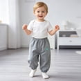 thumbnail image 2 of Toddler 2-3 Years Boys Cargo Joggers Pants Drawstring Jogging Pants Elastic Waist Trousers 6-12 Months 12-24 Months 2T 3T 4T 5T 6T 7T 8T 9T Children Grey School Uniform Pants, 2 of 9