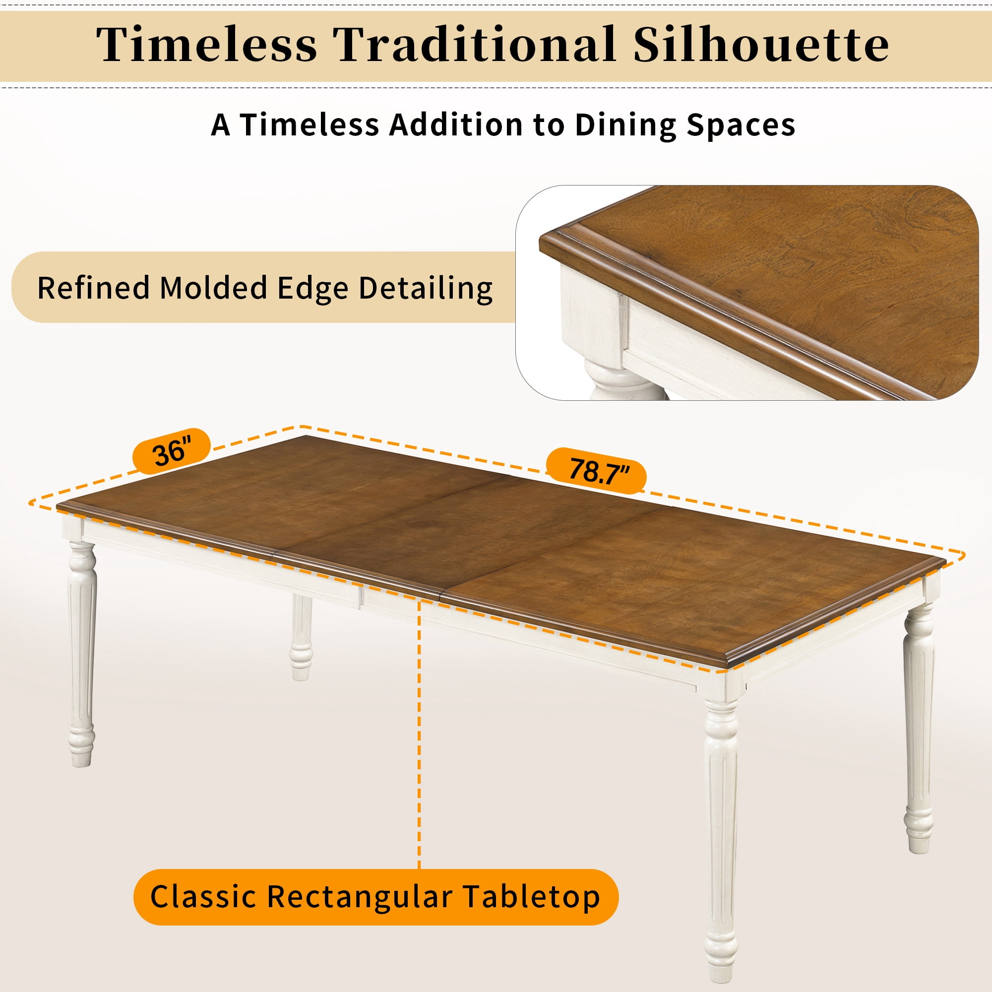 Euroco 78.7" Rectangular Modern Dining Table for 6-8 Person, Wood Kitchen Table with Turned Legs for Dining Room,Natural