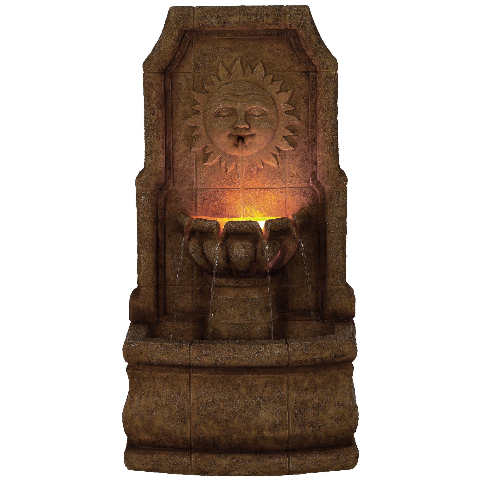 Sun Villa 37" High Large Italian Outdoor Decor Faux Stone Floor Fountain with Light LED Outside Garden Patio
