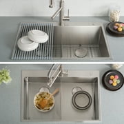 حوض مطبخ KRAUS Standart PRO 33 Drop In / Undermount 16 Gauge Double Bowl 2-Hole من الفولاذ المقاوم للصدأ