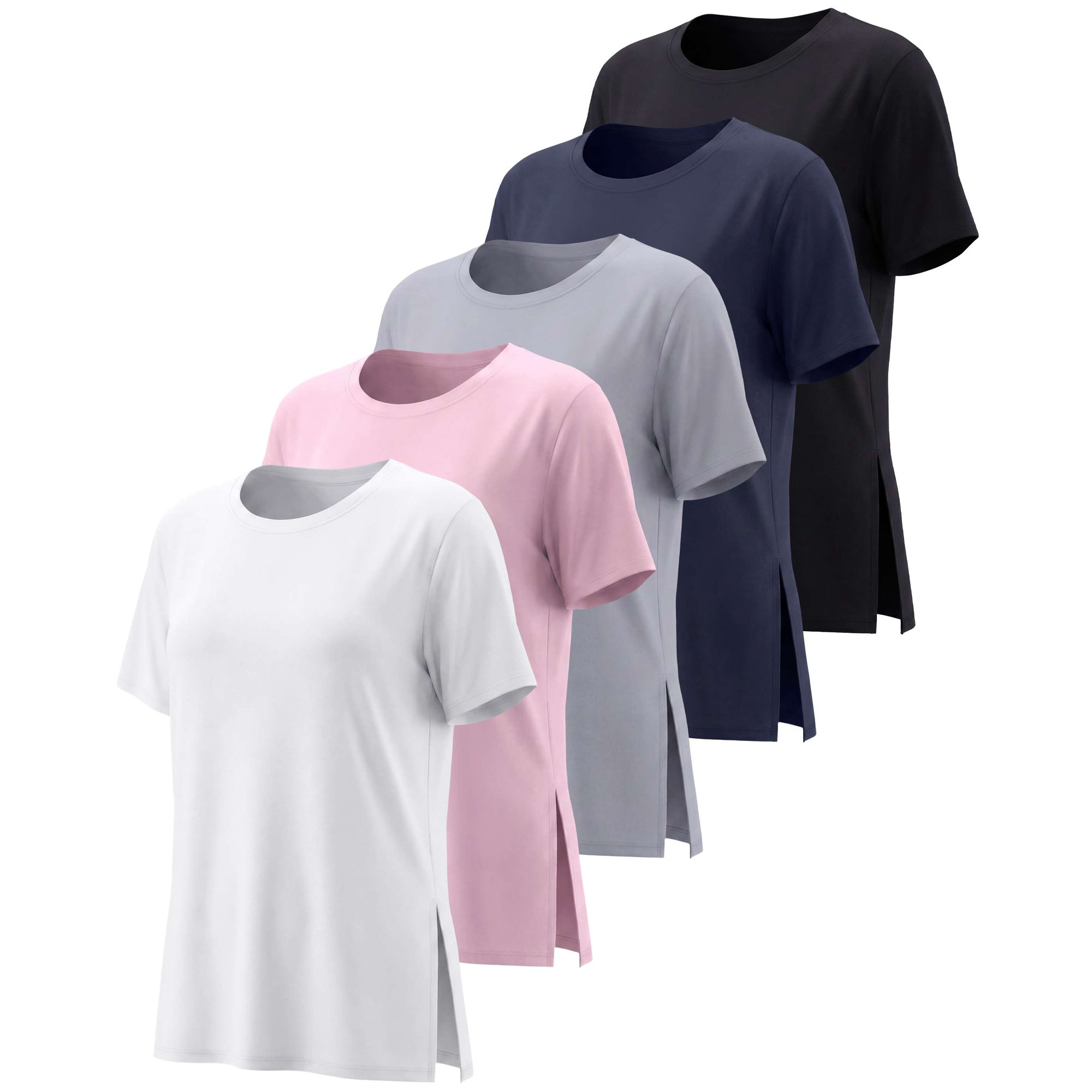 5 Pack Women's Dry Fit Slit Hem Workout Tops T Shirts Athletic Gym Tees