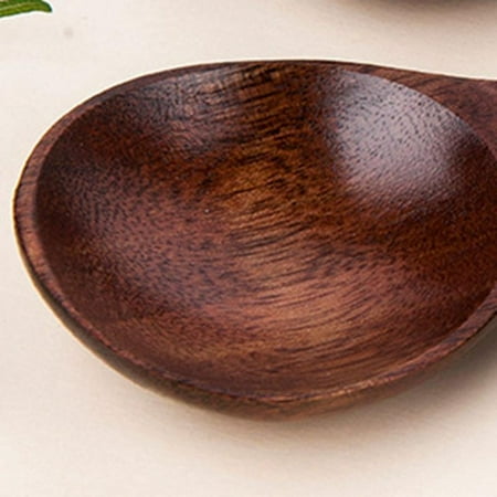 

Wenasi Japanese Style Nanmu Spoon Solid Wood Tableware Log Wooden Spoon Portable round Lipstick Black Handle Small Spoon
