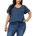 thumbnail image 5 of Unique Bargains Women's Plus V Neck Full Placket Flare Short Sleeve Summer Peplum Blouses, 5 of 7