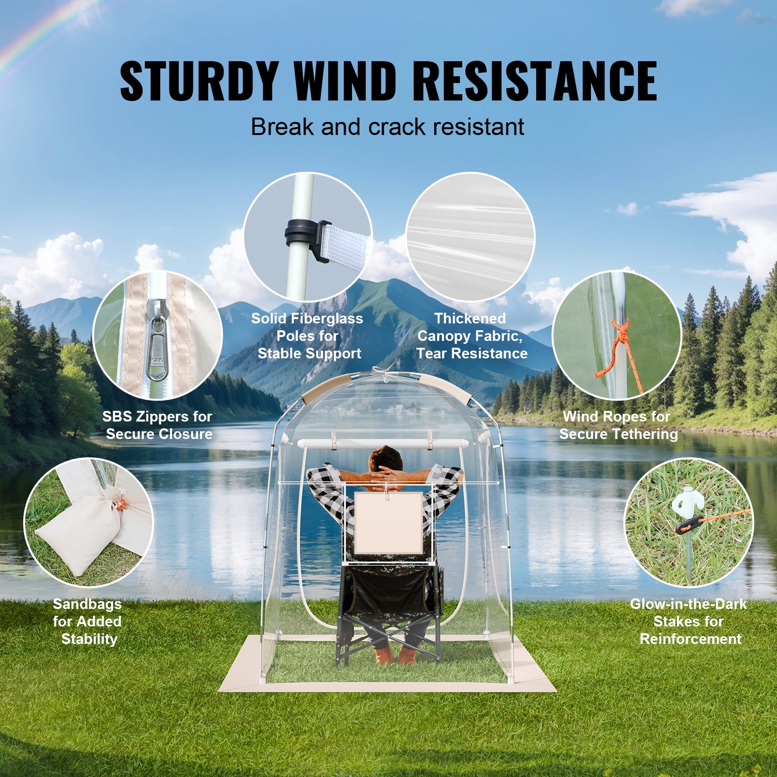 KFFKFF Solo Sports Pod, Quick Setup Weather-Resistant Shelter, Transparent Outdoor Bubble for Viewing Soccer, Football, Softball Events, Parades, and Fishing Activities, 1-Person Capacity