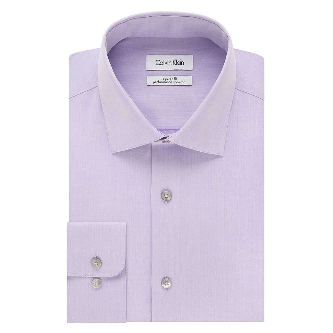 Calvin Klein Men Regular Fit Non Iron Herringbone Spread Collar Dress