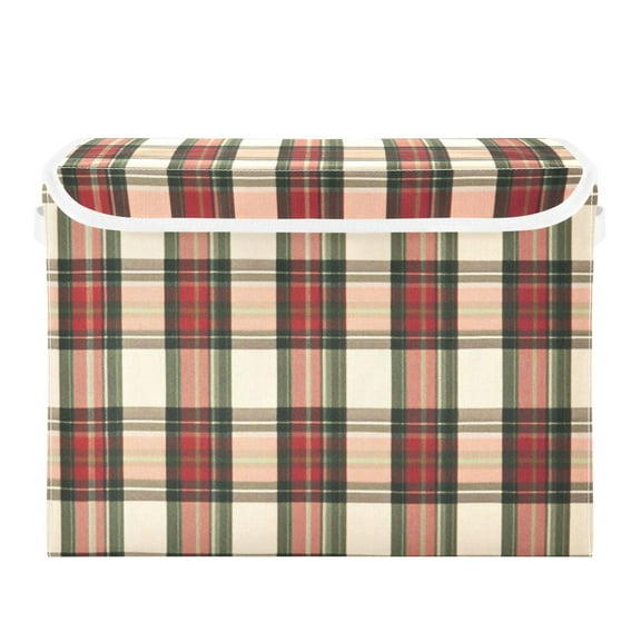 Plaid Pattern with Mixture Colors Foldable Storage Bin with Lid and Handle Collapsible Storage Box 16.5 x 12.6 x 11.8 inches