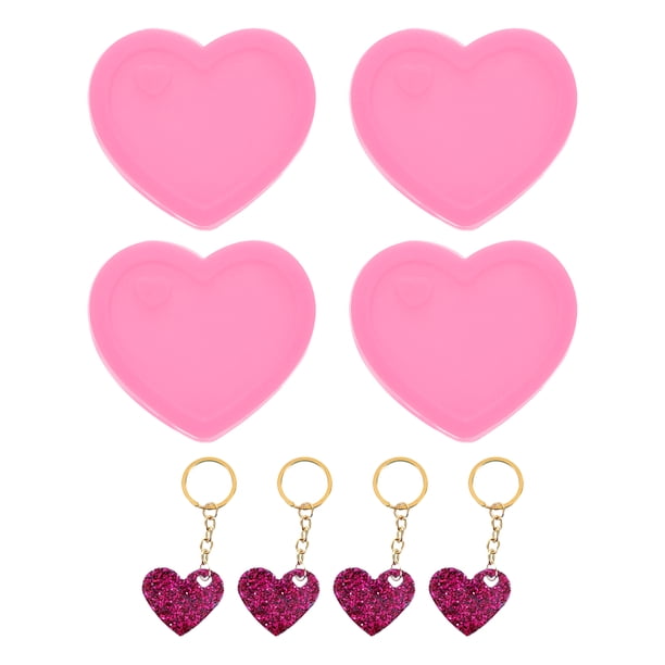 Uxcell 4 Pcs Moldes de Resina en Forma de Corazón Silicona Kit de Colgante para Llaveros, Rosa