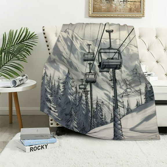 Autua Snow Mountain Ski Lift Warm Lightweight Blanket Soft Fleece Blankets for All Seasons - Exquisite Gifts 40x50in