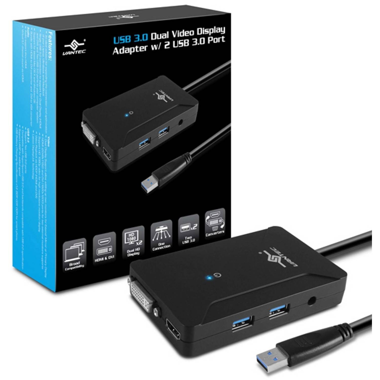 Vantec NBV320U3 USB 3.0 Dual Video Display Adapter with USB Ports