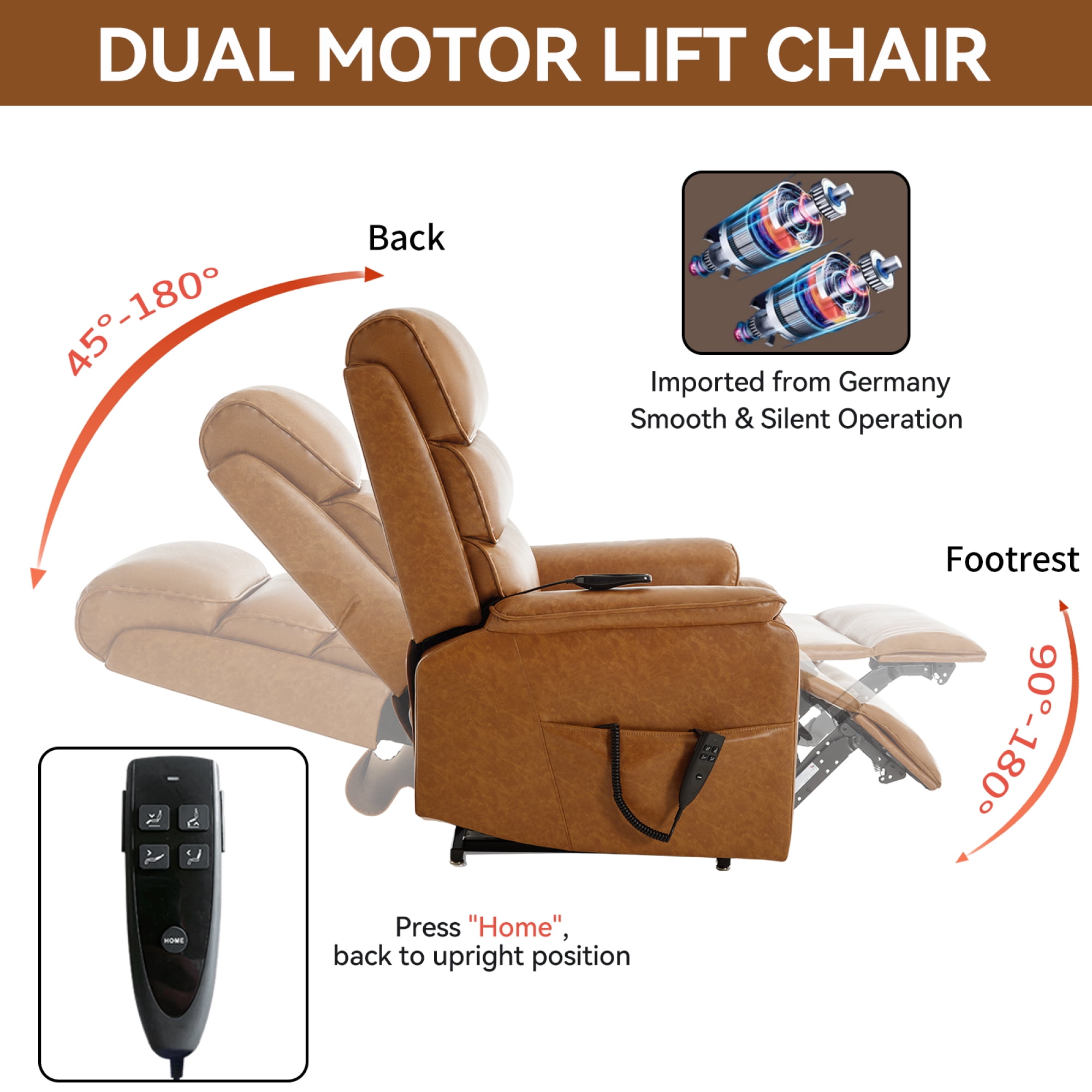 Leumius Power Lift Recliner Chair for Elderly with Vibration Massage and Lumbar Heating,Electric Lift Recliner Single Sofa with Side Pocket and Infinite Position for Living Room,Yellow Brown