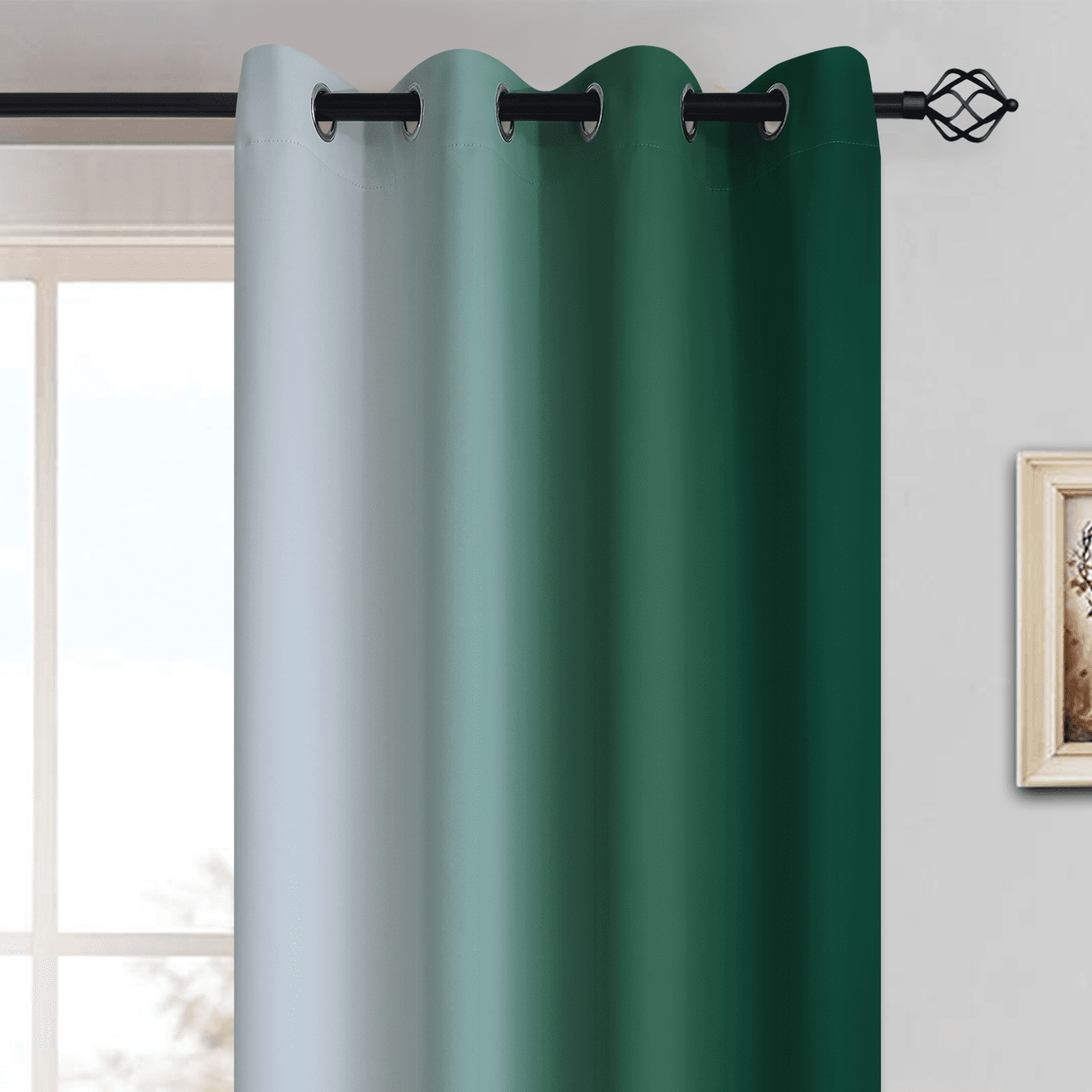 Yakamok Grommet Light Blocking Dark Green Ombre Curtains,Room Darkening Window Drapes for Bedroom/Living Room, 52x84 inches, 2 Panels