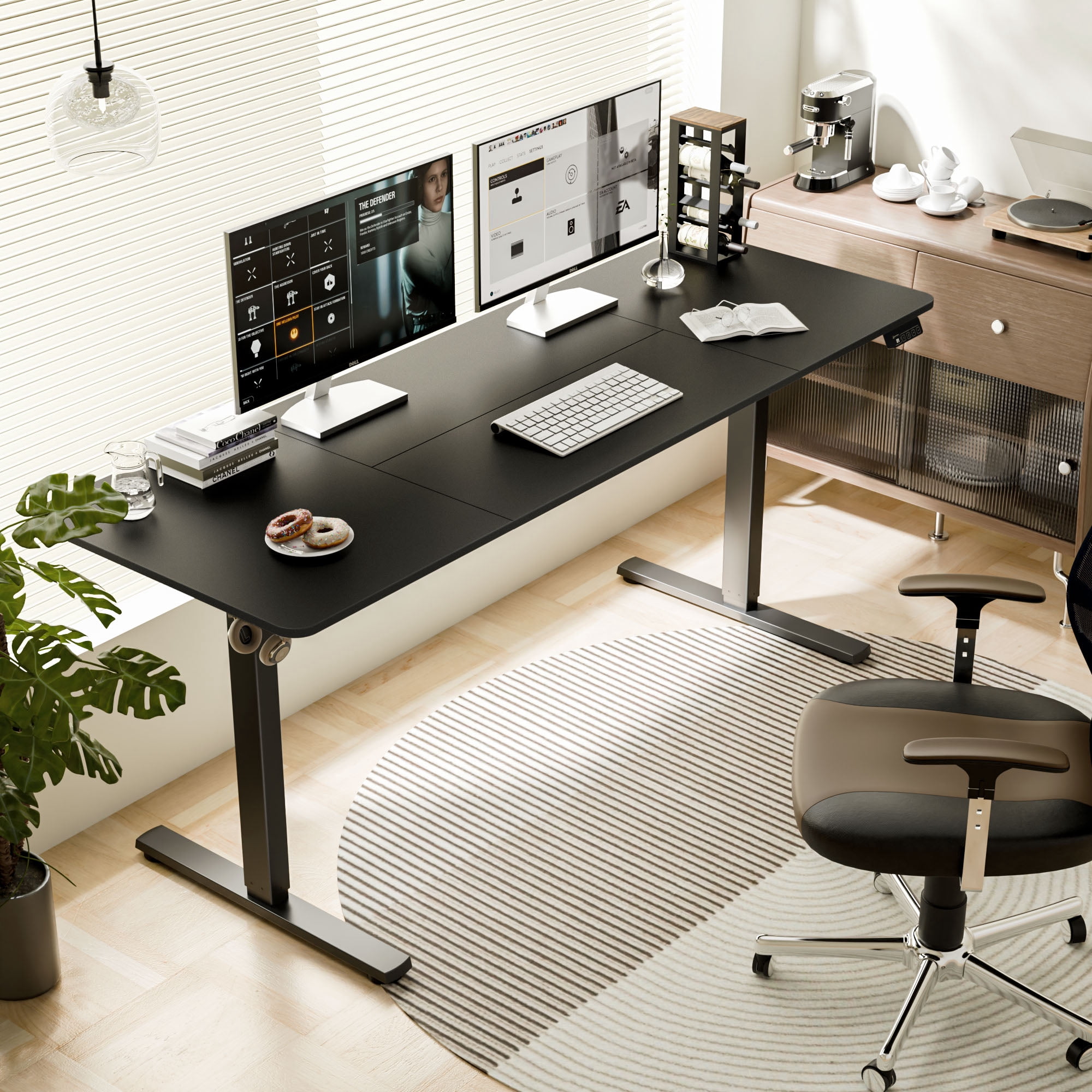 Ergomaker Electric Standing Desk，Height Adjustable Desk with Splice Board，Child Lock & Memory Function，68 x 23.6 inches，Black