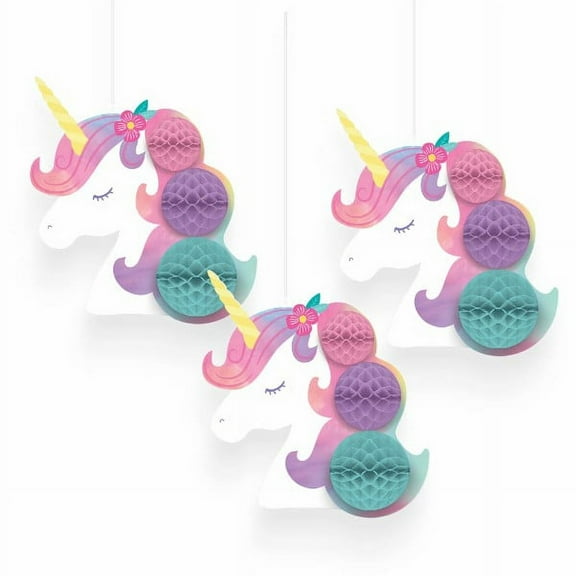 Unicorn 'Enchanted Unicorn' Hanging Honeycomb Decorations (3ct)