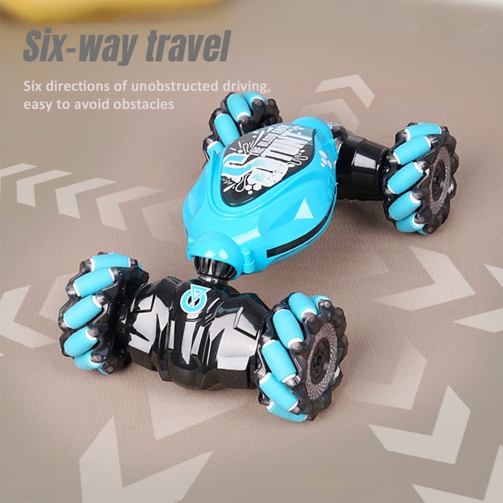 Gesture Sensing RC Stunt Car with Light & Music,Gesture Sensing Twist Car,Drift Stunt 2.4GHz Remote Control Cars, 360° Flips Rotating Off Road Vehicle for Kids Gifts (Blue)
