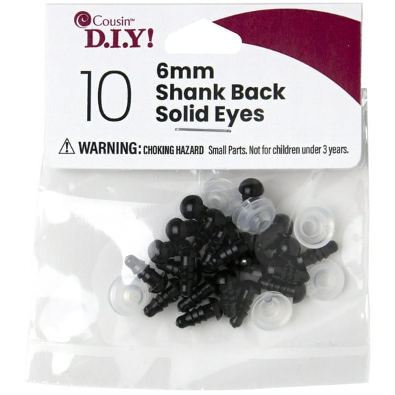 CousinDIY Shank Back Solid Eyes 6mm 10/Pkg-Black