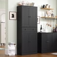 thumbnail image 5 of 71" Tall Kitchen Pantry Storage Cabinet, Farmhouse Pantry Cabinet with 4 Doors & Drawer, Freestanding Cupboard with Adjustable Shelves, Rustic Wood Cupboard for Kitchen, Dining Room, Black, 5 of 9