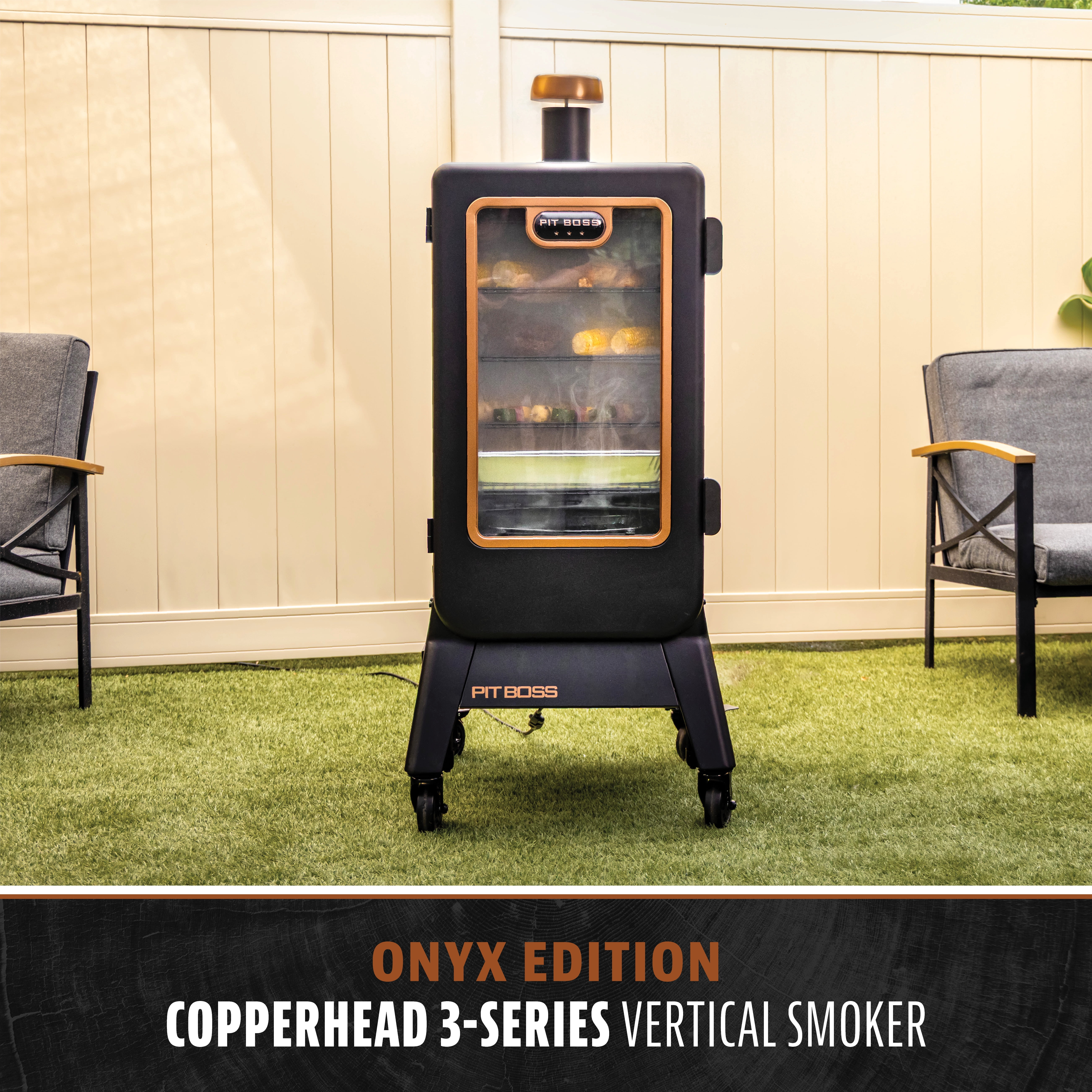 Pit Boss Vertical Smoker, 3-Series 1100 Square Inch Wood Fired Pellet Smoker with Wi-Fi Capability, Onyx Series