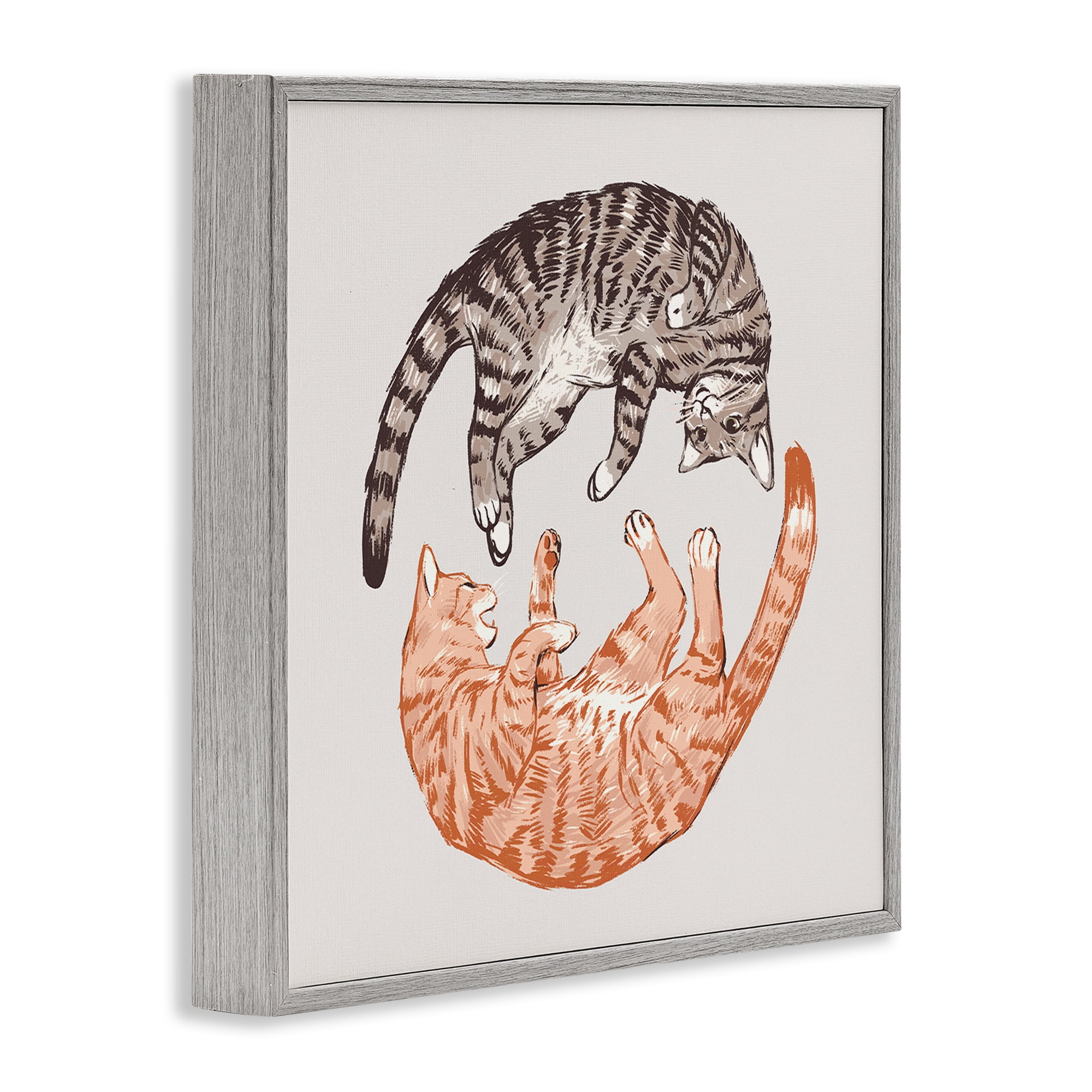 Stupell Industries Tabby Cats Duo Animals & Insects Painting Gray Framed Art Print Wall Art, 12 x 12