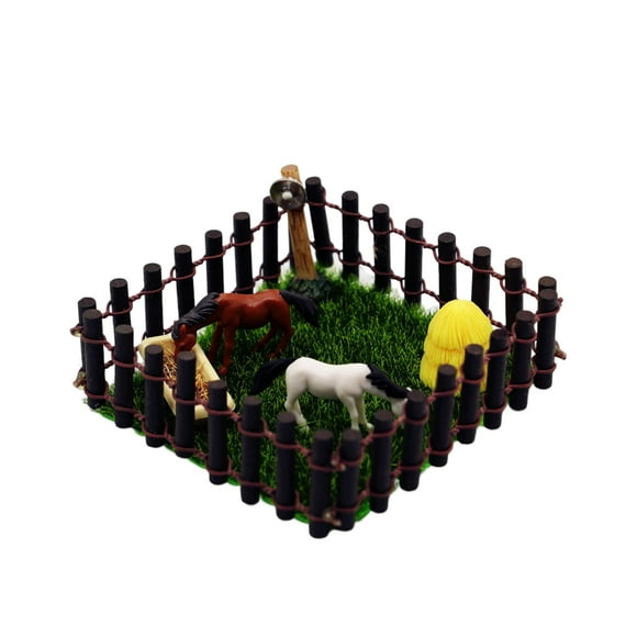 kusrkot 1/12 Horse Stall Horse Barn Set with Fence Toy Figures Mini Horse Stable Playset brown fence