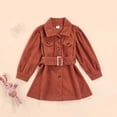 thumbnail image 2 of Toddler Girl Corduroy Jacket Coat Puff Long Sleeve Belted Dress Button Down Ruffle Hem Windbreaker, 2 of 7