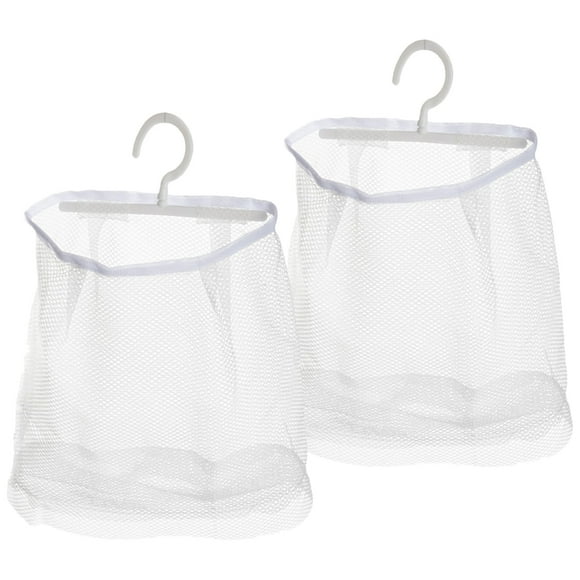 MOKKHNB 2Pcs Hanging Mesh Bags for Home Space Saving White Polyester 11.4x11.4x0.39in