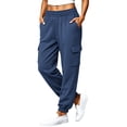 thumbnail image 2 of Inverlee Womens Cargo Pocket Jogger Sweatpants Elastic Cuffed Ankle Bottoms Outdoor Casual Drawstring Loose Fit Trousers Street Daily Outfit Navy S-XXXL, 2 of 8