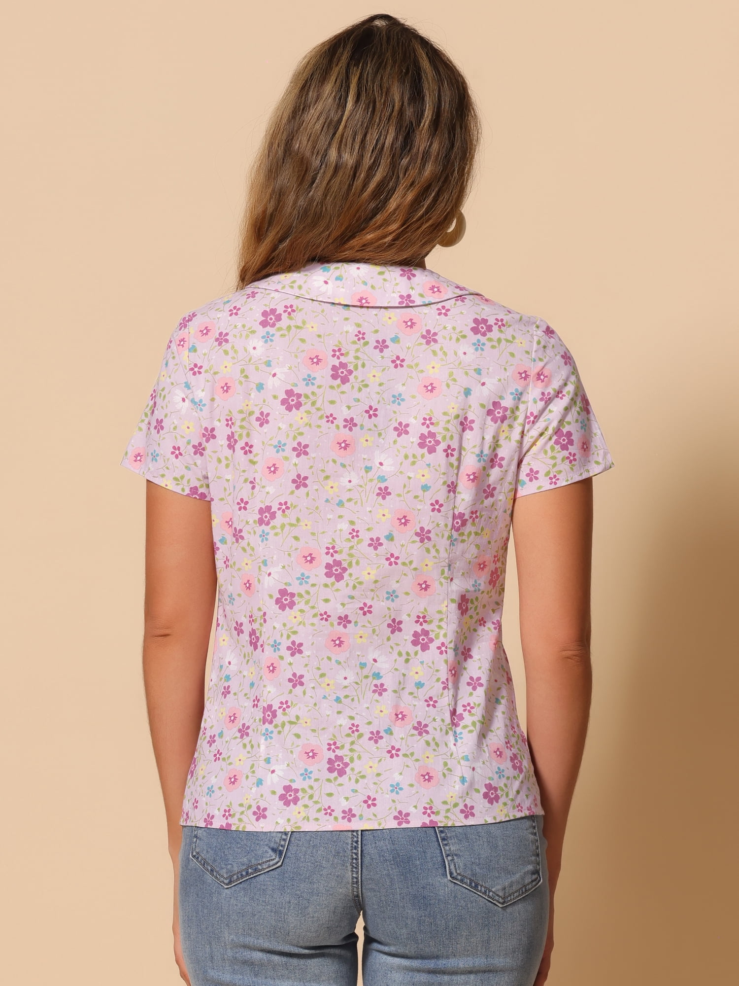 DARING DIVA Women's Retro Peter Pan Collar Button Front Blouse S Light Pink