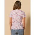 thumbnail image 4 of DARING DIVA Women's Retro Peter Pan Collar Floral Print Blouses L Light Pink, 4 of 6