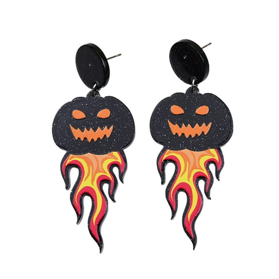 HUANLEDASH 1 Pair Creative Pumpkin Flower Ghost Skull Dangle Earrings Vintage Acrylic Exaggerated Halloween Stud Drop Earrings Jewelry Accessories Gift